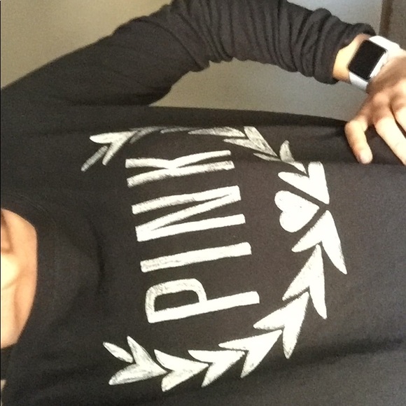 Pink, Black crew neck sweat shirt. Size: S - Picture 4 of 4